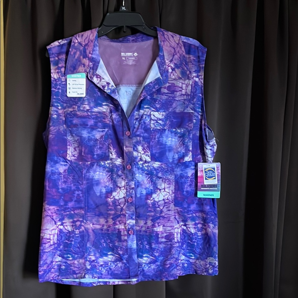 Purple Tie-Dye Button Down Sleeveless Shirt